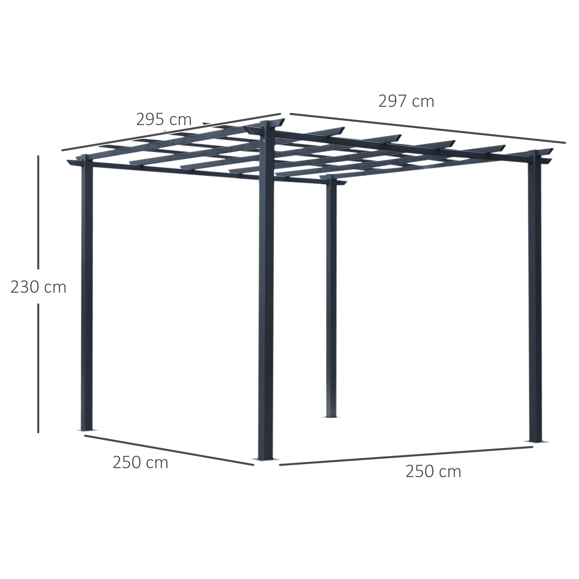 Outsunny 3 x 3 Meter Metal Pergola Garden Gazebo Grape Trellis for Climbing Plants Outdoor Sun Shelter Arbours 