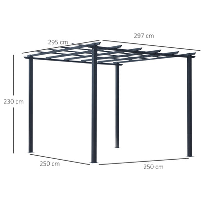 Outsunny 3 x 3 Meter Metal Pergola Garden Gazebo Grape Trellis for Climbing Plants Outdoor Sun Shelter Arbours 