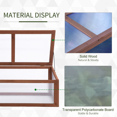 Outsunny Wooden Cold Frame, Small Polycarbonate Greenhouse for Plants with Openable & Tilted Top Cover, Brown, 100 x 65 x 40cm 