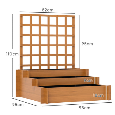 Outsunny 3 Tier Garden Planters with Trellis for Vine Climbing, Wooden Raised Beds, 95x95x110cm, Brown 