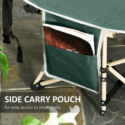 Outsunny Single Person Camping Bed Folding Cot Outdoor Patio Portable Military Sleeping Bed Travel Guest Leisure Fishing with Side Pocket and Carry Bag - Green 
