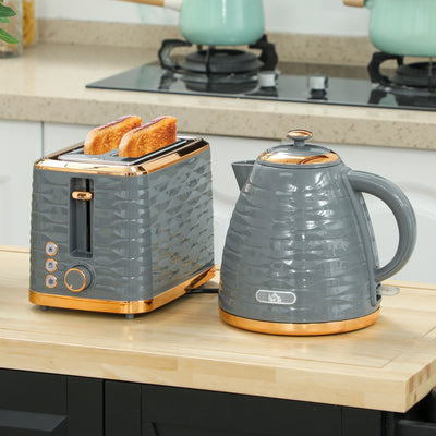 HOMCOM 3000W 1.7L Rapid Boil Kettle & 2 Slice Toaster, Kettle and Toaster Set with 7 Browning Controls and Crumb Tray, Grey 