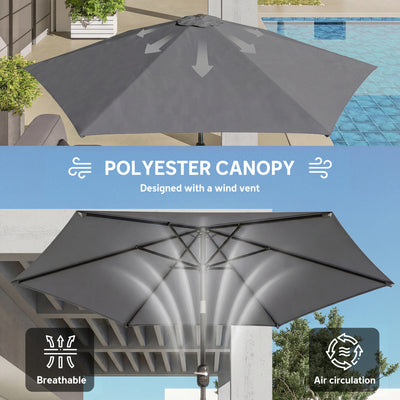 Outsunny 2.6 m Garden Parasol Umbrella with Aluminium Pole, Outdoor Patio Umbrella with Tilt and Crank, Vent, Grey 