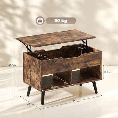 HOMCOM Lift Top Coffee Table with Hidden Storage Living Room Table Metal Legs 75 cm Rustic Brown 