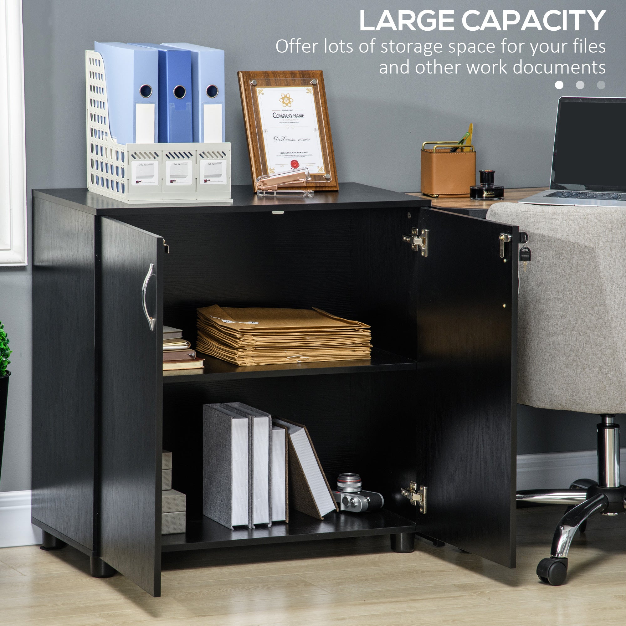 Vinsetto Two-Tier Locking Office Storage Cabinet - Black 