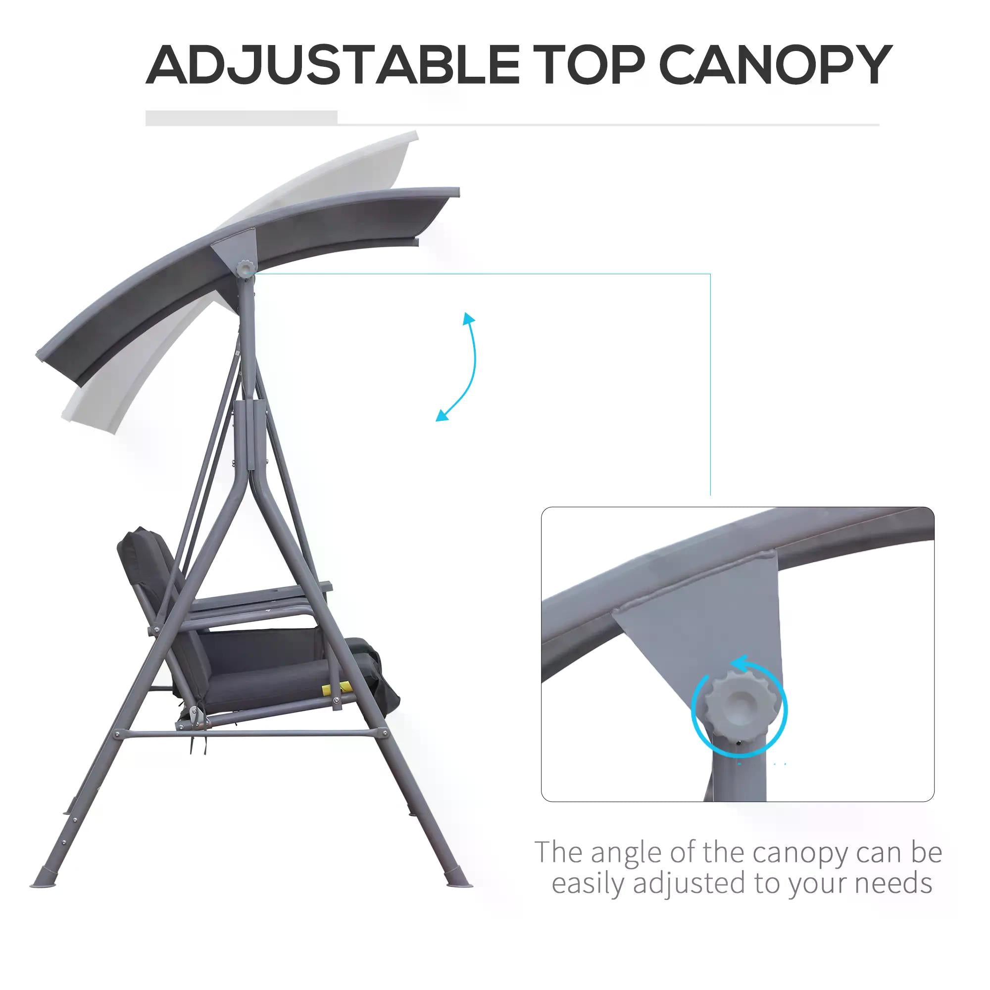 Outsunny Steel Frame 2-Seater  Swing Chair w/ Table Grey 