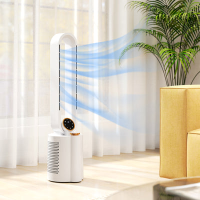HOMCOM Multi-Mode Bladeless Tower Fan and Humidifier - White 
