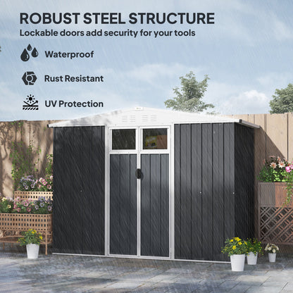 Outsunny 8 x 4 ft Metal Garden Shed, Garden Storage Shed with Window, 4 Vents and Lockable Door, Waterproof Galvanised Steel Tool Storage Shed, Dark Grey 
