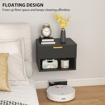 HOMCOM Floating Nightstands Set of 2, Modern Wall Mounted Bedside Tables, Black