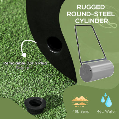 DURHAND Heavy Duty Garden Lawn Roller Push Tow Water Sand Filled 46L Equipment Manual Push Rolling Drum 