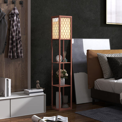 HOMCOM Three-Shelf Standing Lamp - Brown/White 