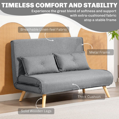 HOMCOM Two-Seater Linen-Look Sofa Bed - Grey 