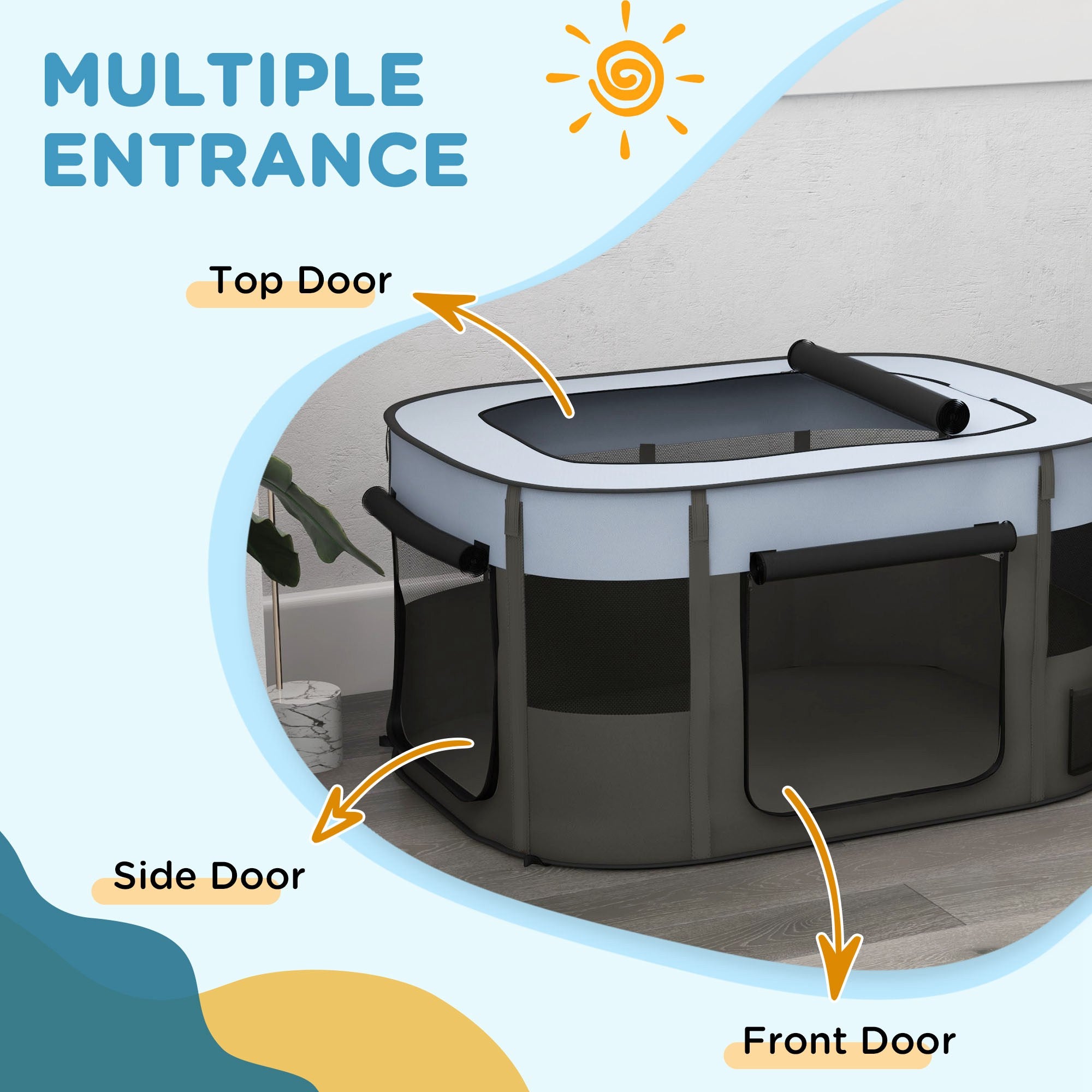 PawHut Foldable Dog Pen with Storage Bag for Indoor/Outdoor Use, Portable Pet playpen, with Ground Stakes - Grey 