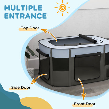 PawHut Foldable Dog Pen with Storage Bag for Indoor/Outdoor Use, Portable Pet playpen, with Ground Stakes - Grey 