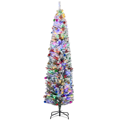 HOMCOM 7ft Snowy Artificial Christmas Tree, with Lights, Decorations and Pine Cones 