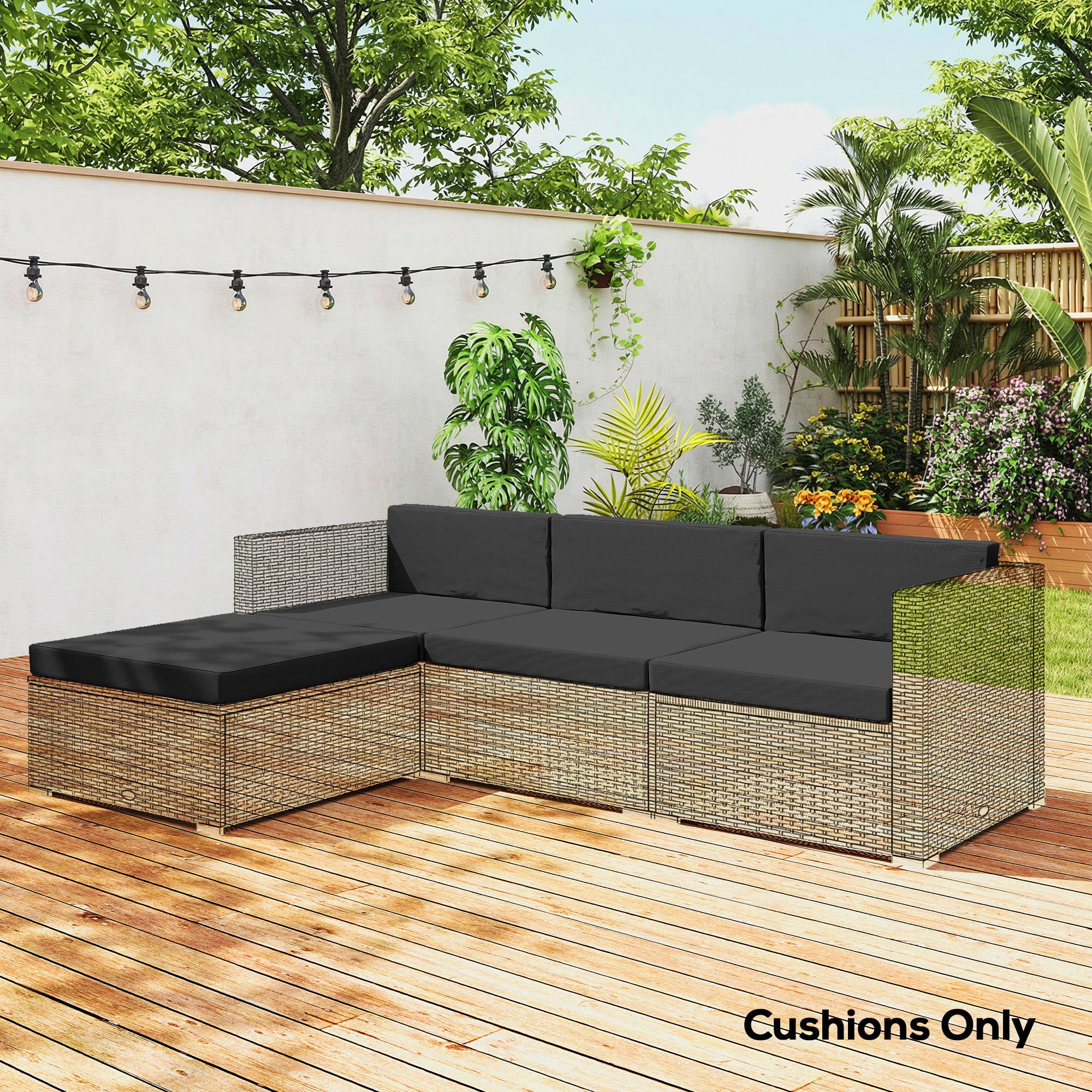 Outsunny 7-Piece Patio Furniture Cushions, Outdoor Loveseat Cushion with Removable Covers for Rattan Furniture, 60x60 cm, Black 
