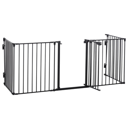 PawHut 5 Panels Pet Playpen Metal Fence w/ Walk Through Door - Black 