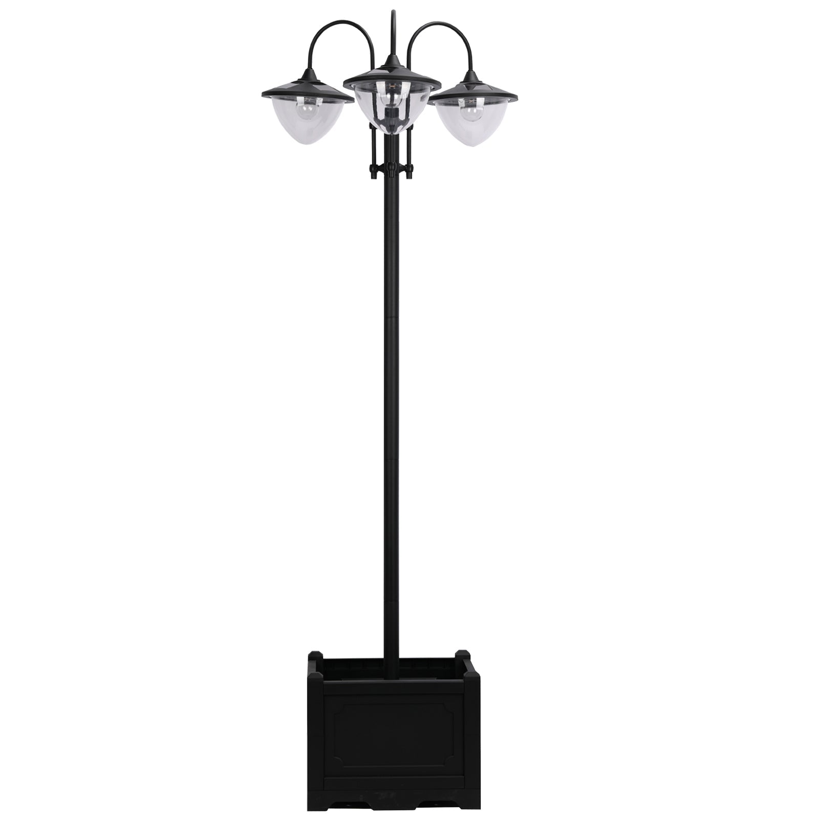 Outsunny 189cm 3-head Solar Lamp Post, Street Light with Planter, Automatic-on, 6 Hour Max Outdoor Ready LED Lighting, Black 