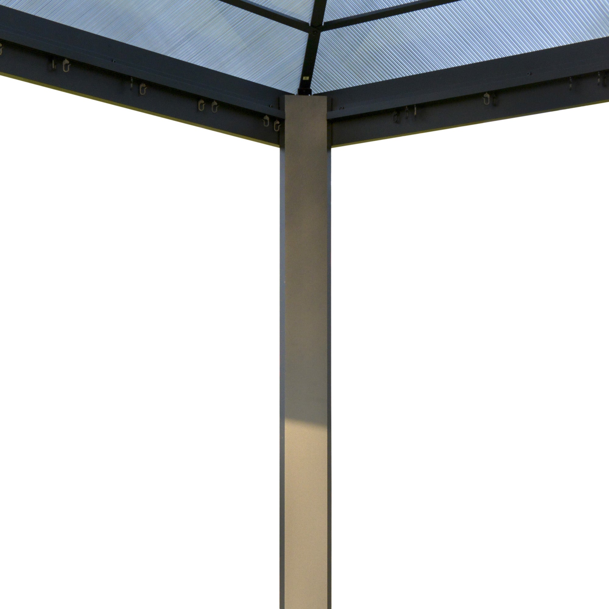 Outsunny 3 x 3(m) Hardtop Gazebo Canopy with Polycarbonate Roof, Aluminium Frame, Permanent Pavilion Garden Gazebo with Netting and Curtains for Patio, Deck, Dark Grey 