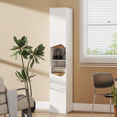 HOMCOM Tall Slim Bathroom Cabinet with 2 Doors, 2 Shelves - White 