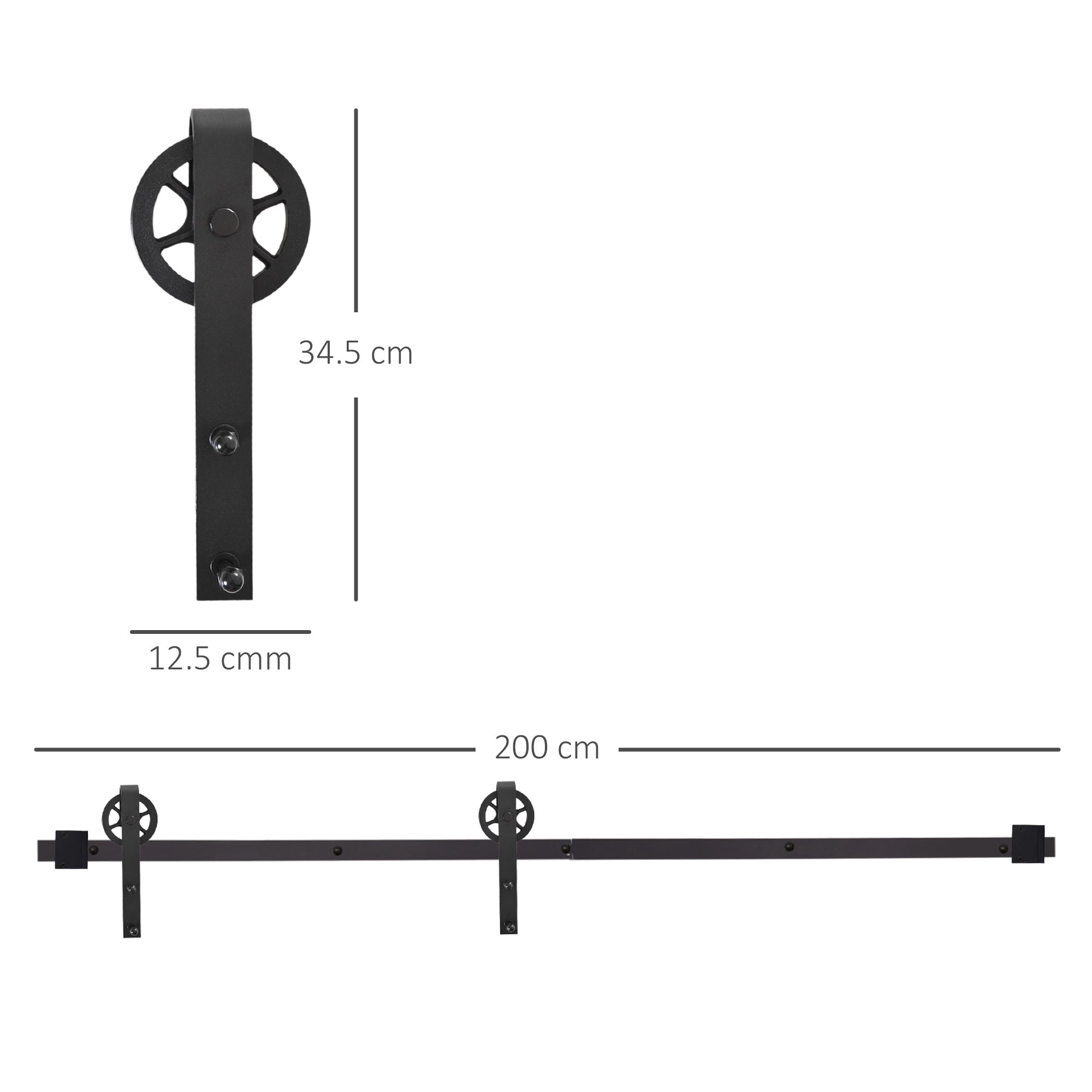HOMCOM 6.6 FT/ 2000mm Carbon Steel Sliding Barn Door Kits Hardware Closet Set Track System for Single Wooden Door Industrial Wheel Style Roller 