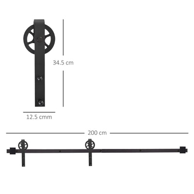 HOMCOM 6.6 FT/ 2000mm Carbon Steel Sliding Barn Door Kits Hardware Closet Set Track System for Single Wooden Door Industrial Wheel Style Roller 