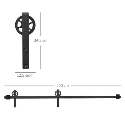HOMCOM 6.6 FT/ 2000mm Carbon Steel Sliding Barn Door Kits Hardware Closet Set Track System for Single Wooden Door Industrial Wheel Style Roller 