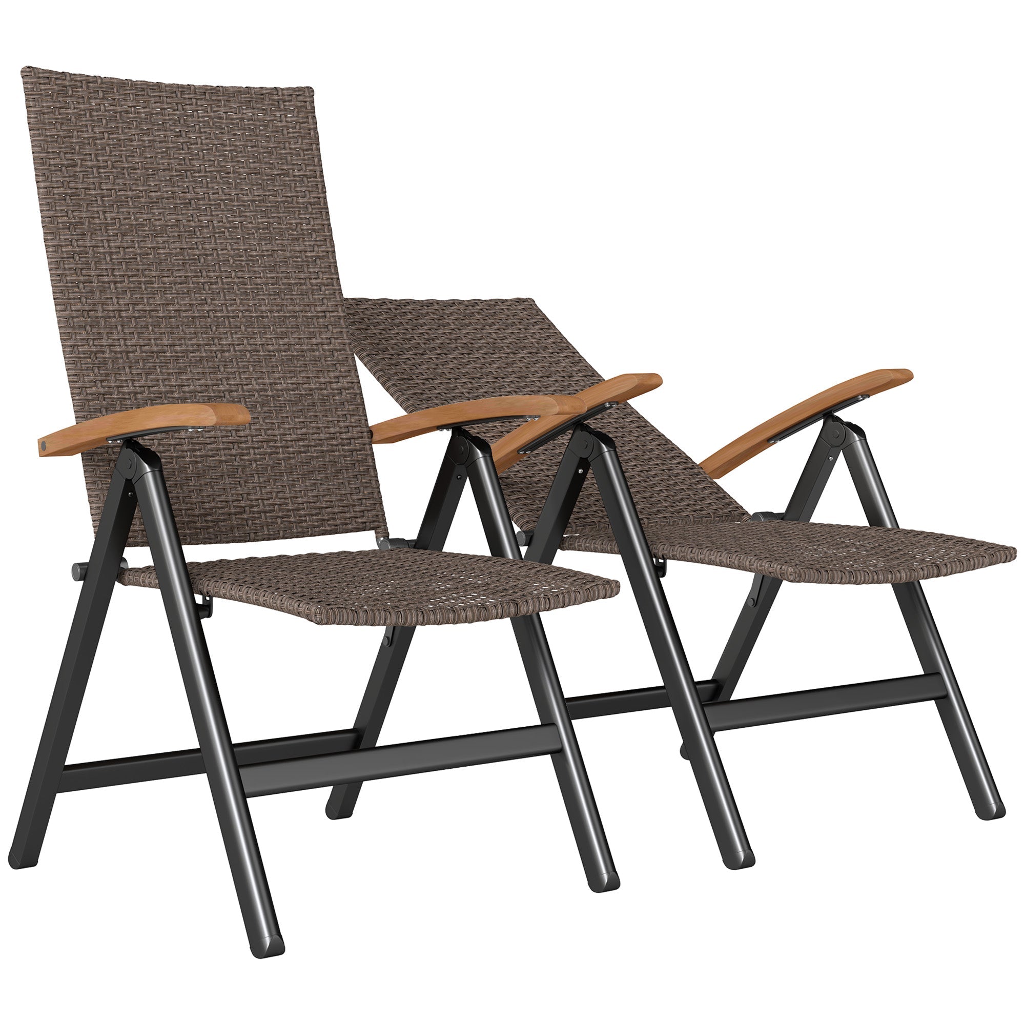 Outsunny 2 Pieces Outdoor Foldable Dining Chair with Armrests, High Backrest, for Garden, Camping, Balcony, Brown 