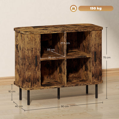 HOMCOM Mid-Century Modern Sideboard Storage Cabinet with Slatted Tambour Sliding Doors, Kitchen Cabinet with Steel Legs, Rustic Brown 