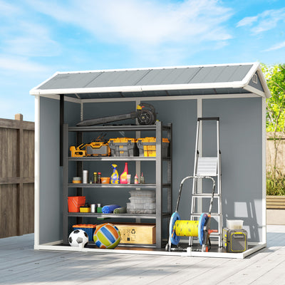 Outsunny 8 x 4 ft Resin Garden Shed, Wood-Effect Outdoor Storage Shed with Floor, Windows, Lockable Doors and Vents, Light Grey 