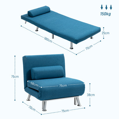 HOMCOM Single Linen-Look Sleeper Chair - Blue 