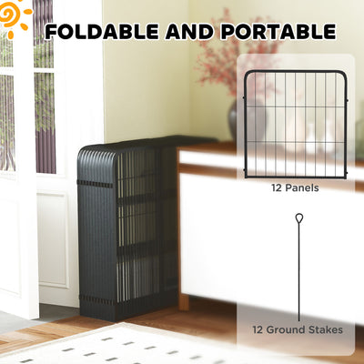 PawHut 12 Panels Heavy Duty Dog Playpen with Doors, for Small Dogs, 60cm High, Black 