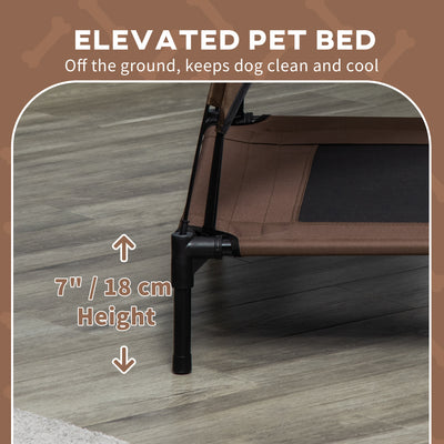 PawHut Raised Dog Bed Waterproof Elevated Pet Cot with Breathable Mesh UV Protection Canopy Coffee, for Large Dogs, 92 x 76 x 90cm 