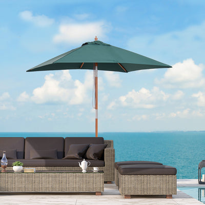 Outsunny 2m x 1.5m Garden Parasol Umbrella with Tilting Sunshade Canopy, Outdoor Market Table Umbrella with Wood and Bamboo Frame, Green 