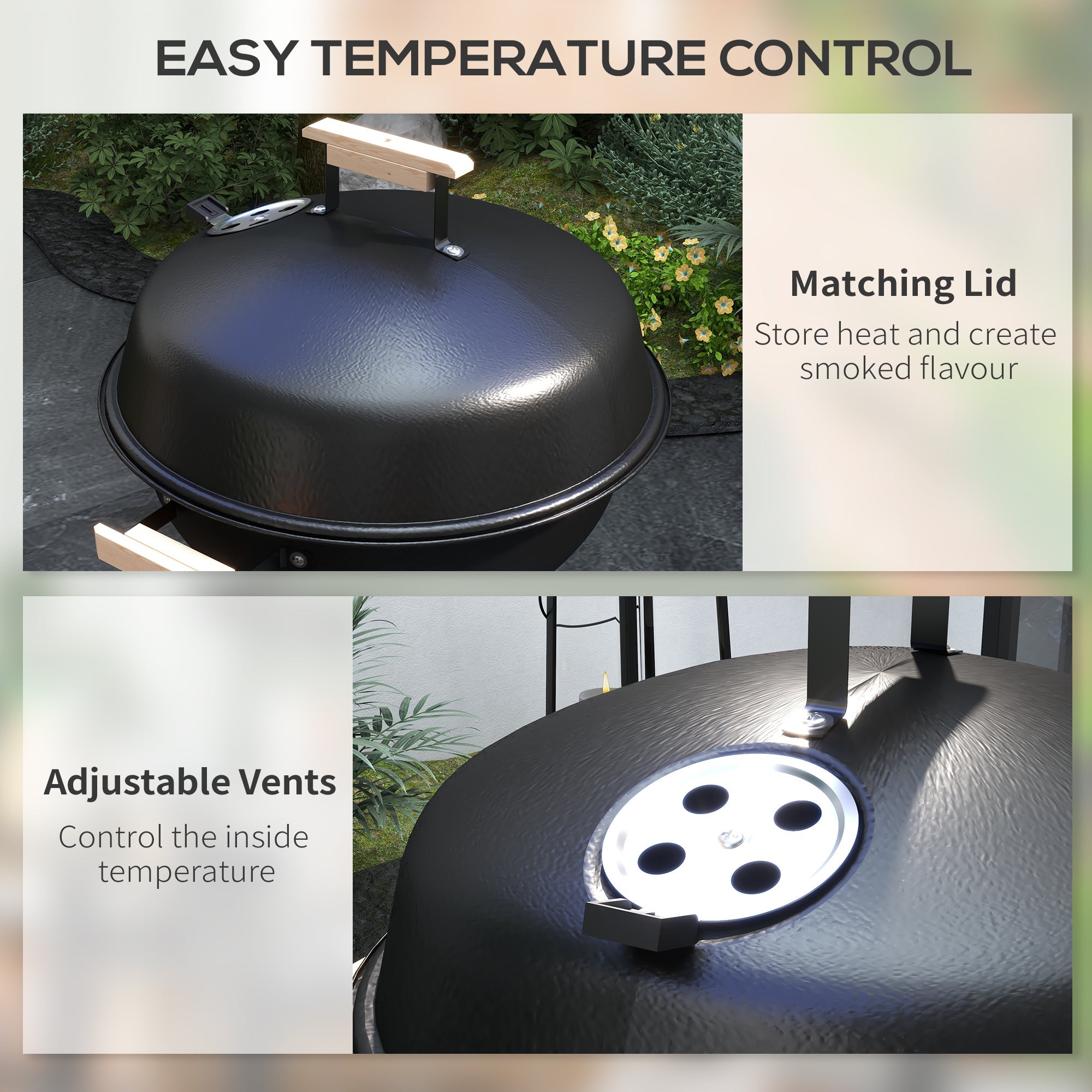 Outsunny Portable Round Kettle Charcoal Grill BBQ Smoker with Lid Outdoor Heat Control Party Patio Barbecue Garden 