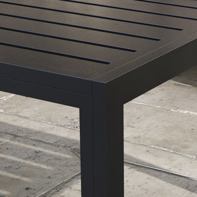 Outsunny Outdoor Side Table, Rectangular Patio Coffee Side Table with Steel Frame and Slat Tabletop for Garden, Balcony, Black 