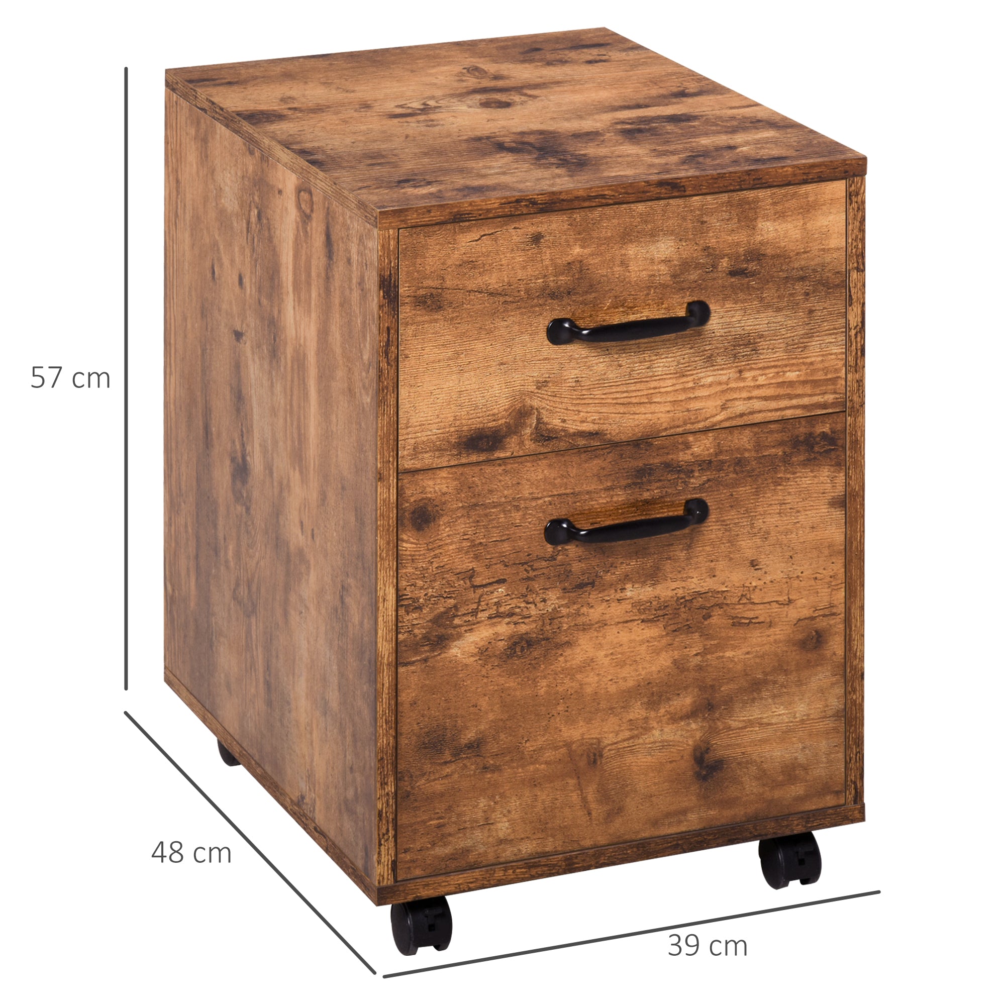 HOMCOM Rolling File Cabinet with 2 Drawers, Mobile Filing Cabinet with Hanging File Folder for Letter Sized Documents, Rustic Brown 