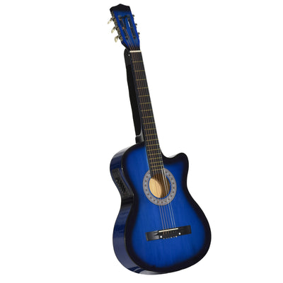 HOMCOM 38 Inch Full Size Blue Classical Acoustic Electric Guitar Kids Guitar and Junior Guitar   Premium Gloss Finish w/Case - Blue 