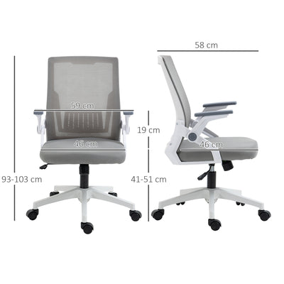 Vinsetto Mesh Office Chair, Desk Chair with Lumbar Support, Flip-up Armrest, Swivel Wheels, Adjustable Height, Grey 