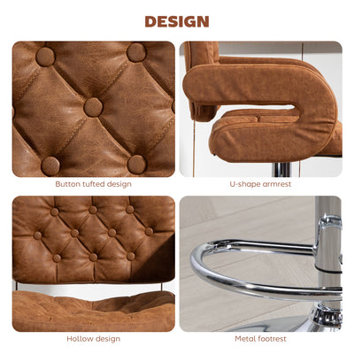 HOMCOM PU Leather Upholstered Swivel Bar Stool, Height Adjustable with Back, Armrest, Footrest, Brown 