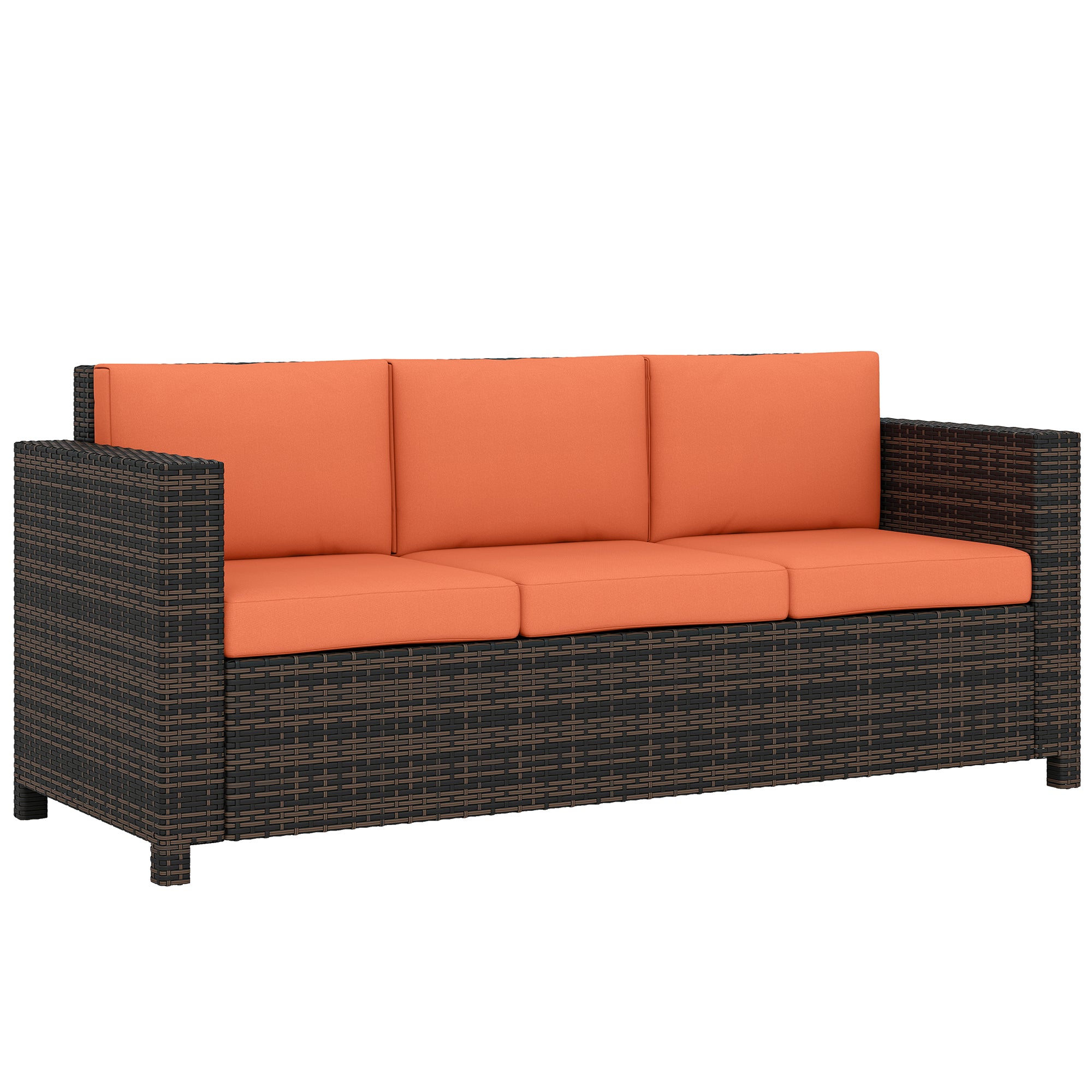 Outsunny 3 Seater Rattan Sofa All-Weather Wicker Weave Metal Frame Chair with Fire Resistant Cushio-Orange 
