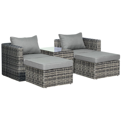 Outsunny Five Piece Rattan Armchair, Stool and Table Set - Mixed Grey 