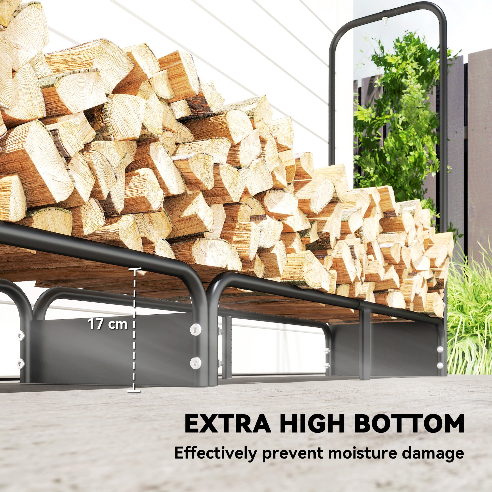 Outsunny 8.5ft Firewood Rack, Heavy Duty Log Storage Holder with Waterproof 600D Oxford Log Cover for Fireplace Fire Pits Outdoor Patio Wood Storage, 500 kg Large Capacity, Black 
