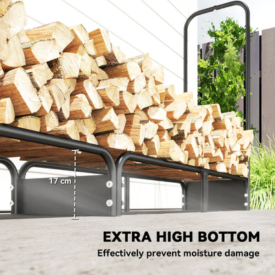 Outsunny 8.5ft Firewood Rack, Heavy Duty Log Storage Holder with Waterproof 600D Oxford Log Cover for Fireplace Fire Pits Outdoor Patio Wood Storage, 500 kg Large Capacity, Black 