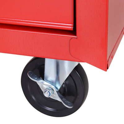 DURHAND 5-Drawer Lockable Tool Storage Cabinet with Wheels, Handle, 2 Keys, Steel Home Work DIY Workshop Chest, Garage Equipment Trolley, Red 