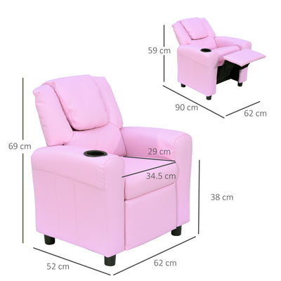 HOMCOM Kids Recliner Chair, PU Leather with Adjustable Backrest, Footrest, Padded Headrest, Pink 