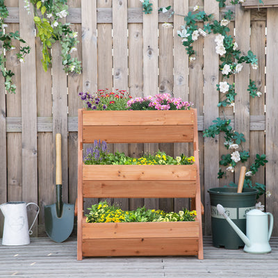 Outsunny 3 Tier Raised Garden Bed Wooden Elevated Planter Box Kit, 66L for Flower, Vegetable, Herb, 65x75x78cm, Brown 