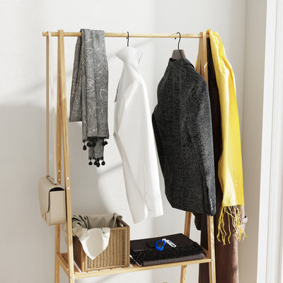 HOMCOM Bamboo Clothes Rack, with Shelves and Hooks - Natural Finish 