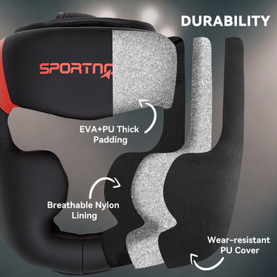 SPORTNOW Boxing Headguard, Boxing Headgear Helmet with Adjustable Strap for Full Face Protection for Kickboxing Sparring Martial Arts Karate Taekwondo, Red 