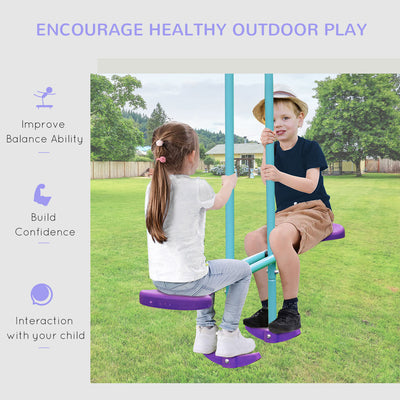 Outsunny Height Adjustable Metal Swing Set with Glider, Two Swing Seats and Adjustable Height, Outdoor Heavy Duty A-Frame 